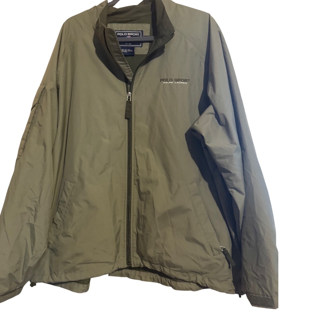 VTG Polo Sport Ralph Lauren Men XL Olive Green Full Zip Windbreaker Jacket Nylon - Picture 2 of 14